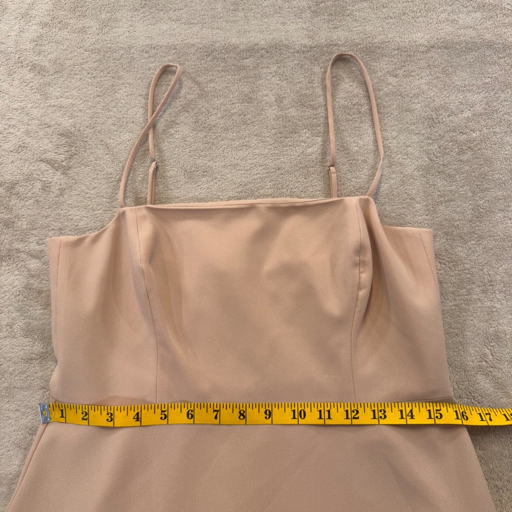 Neutral Blush Midi Dress Quiet Luxury Old Money Minimalist Wedding Guest SZ L - Picture 9 of 12